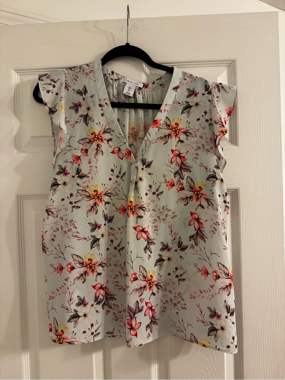 Mint Floral V-Neck Cap-Sleeve Blouse